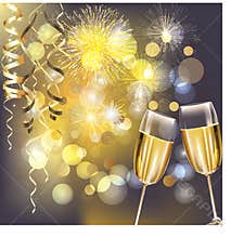 New Year fireworks and champagne glasses