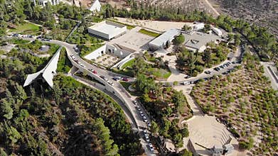 View of the holocaust memorial museum in Jerusalem top view of a quadcopter. Yad Vashem on the hillside on the outskirts