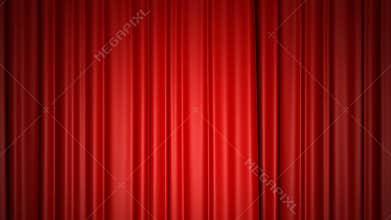 Closing and opening shiny red silk curtains on stage. 3D animation with chroma key.
