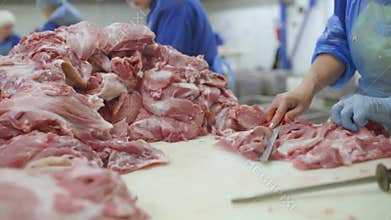 Processing of meat at a meat-packing plant. Food industry