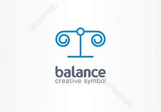 Balance justice creative symbol concept. Lawyer, attorney abstract business scale logo. Greece column, law libra