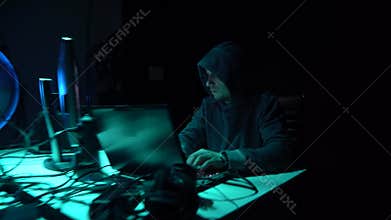 Hackers breaking server using multiple computers and infected virus ransomware. Cybercrime, information technology