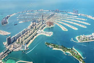 Aerial view of Dubai Palm Jumeirah island, UAE