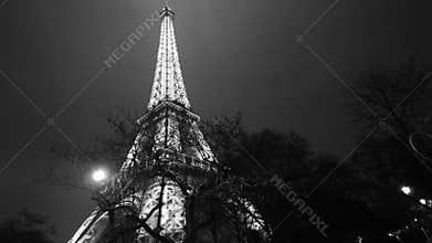 Cinematic motion Eiffel Tower Paris France cinematic night shot