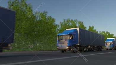 Freight semi trucks convoy