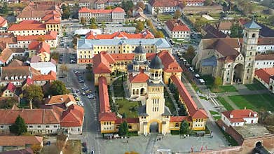 Coronation Orthodox Cathedral and Roman Catholic Cathedral in Alba Iulia city