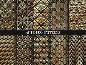 Art deco pattern. Golden minimalism lines, vintage geometric arts and deco line ornate seamless patterns vector set