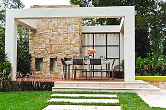 Backyard patio in garden