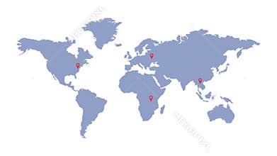World map with geolocation markers. Global communication. Delivery and logistics.
