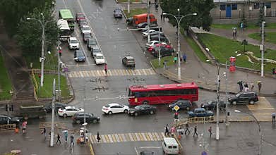 Timelapse top view of the city road intersections