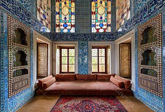 Topkapi palace interior, mosaic tiled walls, Istanbul Turkey