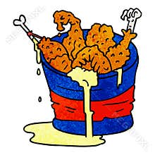textured cartoon doodle bucket of fried chicken