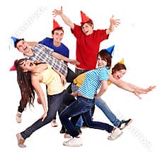 Group of teenager in party hat.