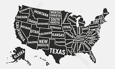 United States of America map. Poster map of USA with state names. American background. Vector illustration
