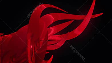 Close up for red glowing twisting tentacles on black background. Animation. Beautiful motion of abstract alien tentacles