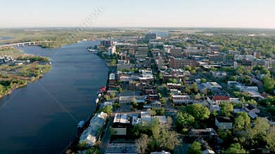 Green Leaves Out Springtime Aerial View Downtown Riverfront Wilmington North Carolina