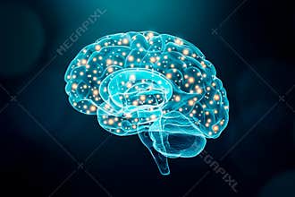 Human brain. Cerebral or neuronal activity concept. Science, cognition, psychology, memory conceptual illustration