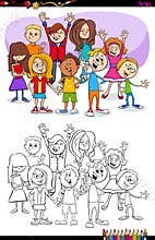 Kids and teens characters group coloring book