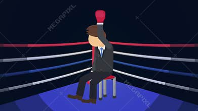 Business chance and success concept. Fighting in boxing ring. Businessman winning fight. Feeling relief and happiness. Loop animat