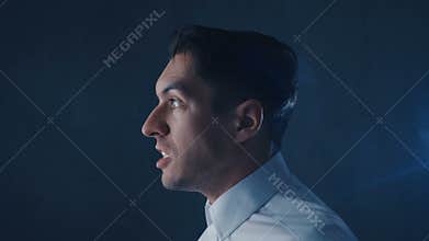 Close-up of angry businessman screaming, showing fear, rage and frustration.