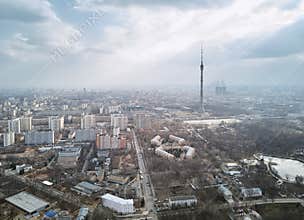 Moscow cityscape. Aerial view of Ostankinsky District and Ostankino Tower