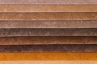 A set of samples of fabric furniture decoration lines of textile textures. Multicolored stripes upholstery. Mode and