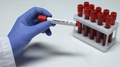 Negative Chickenpox test, doctor showing blood sample in tube, health checkup