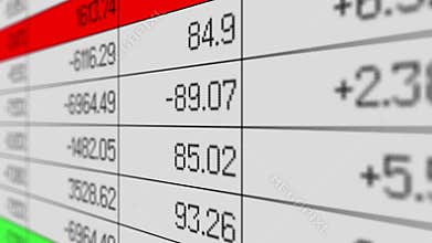 Sales results changing in spreadsheet, accounting report, array of information