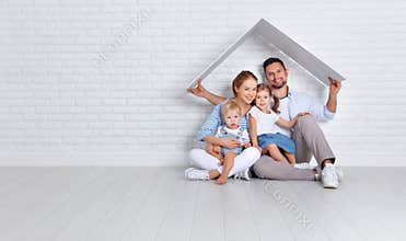 Concept housing a young family. mother father and children in n