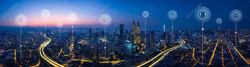 City scape and network connection concept