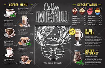 Vintage chalk drawing coffee menu design. Fast food menu