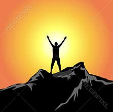 Man silhouette hands up in the air freedom success victory