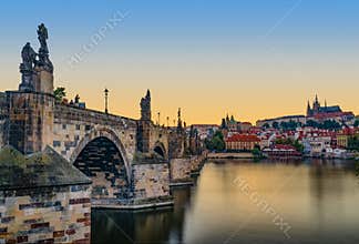 Sunset of Prague Castle and Charles Bridge