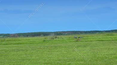 Air crash of military fighter plane model. Accident at aviation show