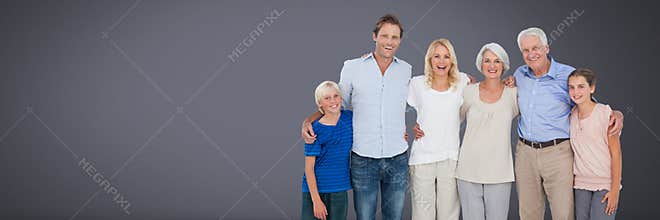 Family generations together with grey background