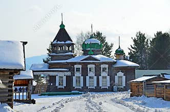 Ancient Trinity Troitskaya church from the village of Dyadino in the village of Taltsy, Irkutsk region, Russia