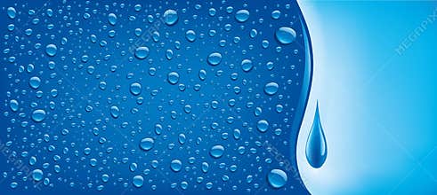 Many water drops on blue background with place for text