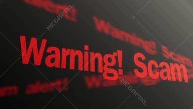 Warning, scam alert text running on PC display. Data theft prevention, security
