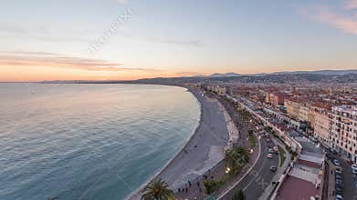 Coast of Azure on sunset in Nice, French Rivera