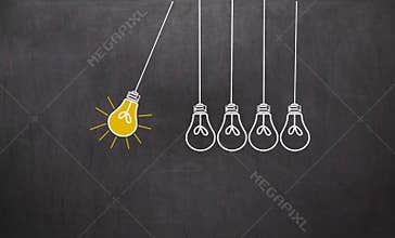 Great Idea. Creativity Concept with light bulbs on chalkboard