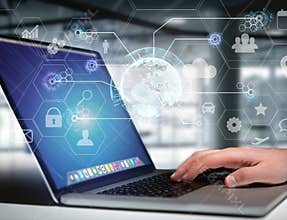 International business network connection displayed on a futuristic interface with technology icon and sphere globe - Worldwide b