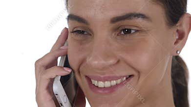 Face Close up of Latin Woman Talking on Mobile Phone