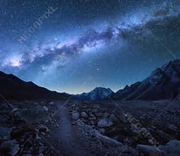 Milky Way and mountains. Night landscape