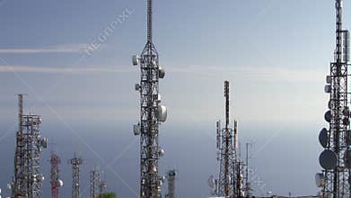 Aerial view of telecommunications towers antennas