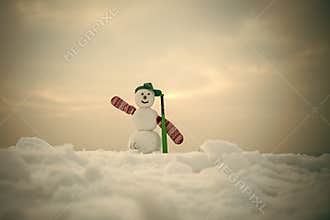 Snowman with baseball bat.