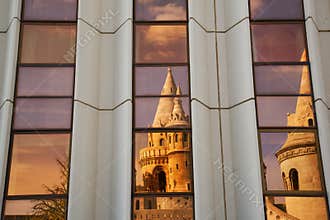 Halászbástya: Geometric Refction of the Fisherman`s Bastion in Budapest