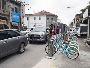 Bicycles parked along a street in Penang