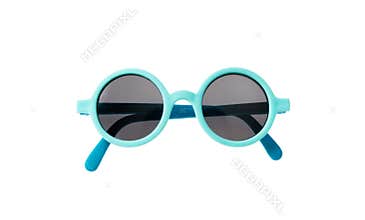 Light blue frame sunglasses isolated on white background, top view