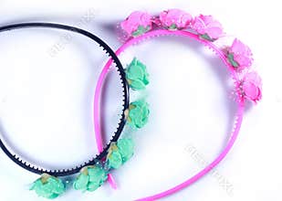 Fashion frame photo with beautiful hair bands on a white background