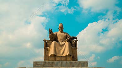 Timelapse of King Sejong Monument at Gwanghwamun Square in Seoul, South Korea